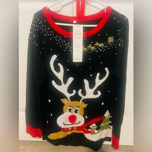 Christmas sweater decorated with Rudolph the reindeer is new